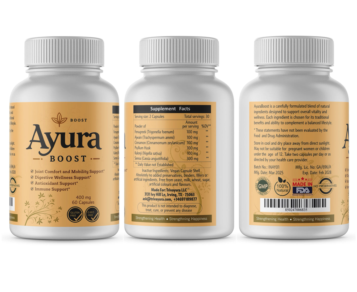 Ayura Boost – Joint Comfort and Mobility Support, Digestive Wellness Support, Antioxidant Support, Immune Support – 60 Capsules (1 Month Supply)
