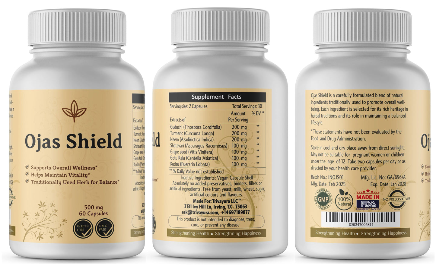 Ojas Shield - Supports Overall Wellness, Helps Maintain Vitality, Traditionally Used Herb for Balance – 60 Capsules (1 Month Supply)